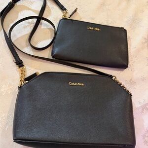 Calvin Klein Crossbody Handbag & Makeup Bag Set Zip Closures Gorgeous